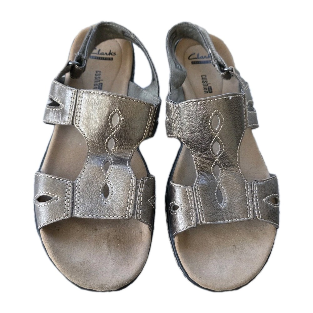 Clarks Lexi Marigold Metallic Gold Leather Sandal Wedge Women's Size 7